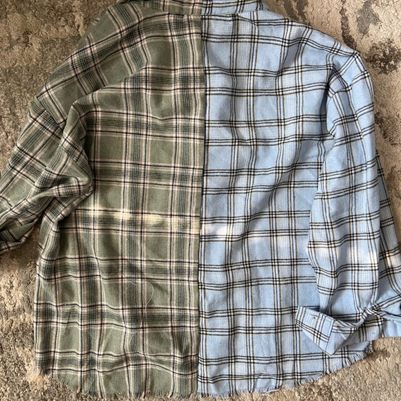 Rue21 Two Tone Plaid Button Down with Frayed Hem - Picture 2 of 3